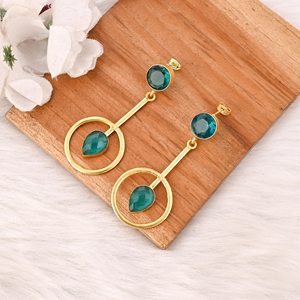 Elegant Apatite Hydro Gemstone <b>Earrings</b> Gold Plated Brass Fashion Jewelry for Women - Product Image 4