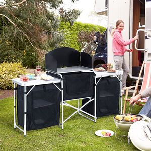 Portable Black BBQ <b>Kitchen</b> Table Windscreen 3 Cupboards for <b>Camping</b> Hiking Outdoor Cooking Foldable Modern Made PC Canvas PVC - Product Image 2