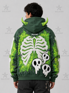 Sweat-shirt à capuche unisexe en polyester imprimé en 3D avec sublimation de squelette d'Halloween - Product Image 4
