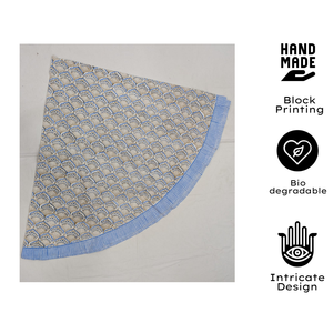 Indian Premium Hand Block Print Cotton <b>Table</b> Cover 70" Floral Design White Blue Eco-Friendly Reusable Durable Elegant - Product Image 3
