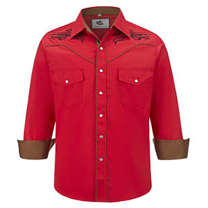 Chemise de cowboy western brodée pour homme, manches longues, coupe classique, imprimé, boutonnée, poches, 100 % coton flanelle, style professionnel - Product Image 3