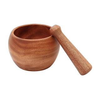 Mortero y Pilón de Madera Maciza Ecológico Hecho a Mano, Triturador Manual para Especias y Hierbas, 83 mm - Product Image 3