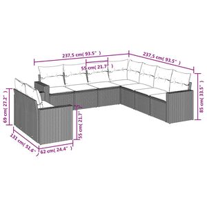 Juego de sofás de patio de ratán sintético gris de 9 piezas con cojines, conjuntos de jardín - Product Image 3