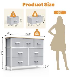 Cómoda de tela con 7 cajones para dormitorio, organizador de armario, gabinete de almacenamiento, soporte para TV, gris claro - Product Image 2