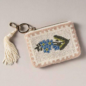 Pochette en coton perlée, broderie artisanale, porte-monnaie occidental, mini fermeture éclair, couleurs mélangées, portefeuille tribal perlé, personnalisable - Product Image 3