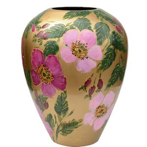 Linea Exports Inc Ceramic Round <b>Vase</b> With Floral Design Glossy Finish Handmade Bohemian Style Tabletop Decor - Product Image 4