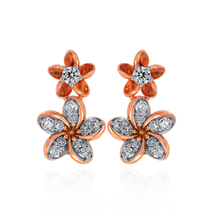 Pendientes de Diamantes Rosa Bloomé, Románticos Pendientes de Flor de Diamantes en Oro Rosa, Joyería de Boda para Mujer, Corte Brillante Redondo Natural - Product Image 1