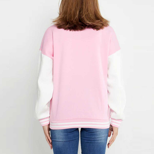 Pink White Varsity Jacket Letter A Embroidered Preppy Style Baseball Coat Regular Fit Turn-down Collar Casual College Jacket - Product Image 4