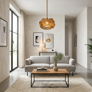 Lustre suspendu géométrique artistique en corde tressée moderne pour décor tropical et Japandi - Product Image 4