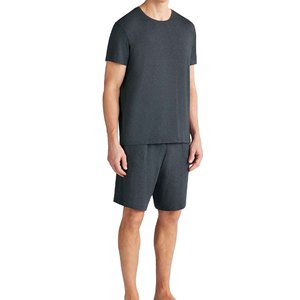 Conjunto de Otoño para Hombre, Bordado, Sólido, Transpirable, Mezcla de Algodón, Camiseta Suave, Pantalones Cortos, Relajación en el Hogar, Salidas Informales, Vacaciones - Product Image 1