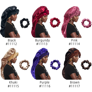 Gorro de Dormir Unisex de Satén con Cola Larga para Trenzas, Gorro de Noche Ajustable para Ducha, Sauna y Baño - Product Image 5