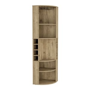 Oban <b>Corner</b> <b>Bar</b> Cabinet with Five Shelves & Eight Bottle Cubbies Featuring Steamware Macadamia - Product Image 2