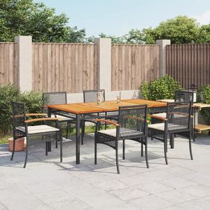 Set da Pranzo da Giardino Nero per 6 Persone, Piano in Teak, Struttura in Metallo, Resistente alle Intemperie, Design Contemporaneo - Product Image 1