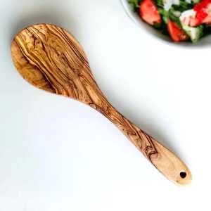 Ensemble de serveurs à salade en bois écologique moderne avec fourchette et cuillère, finition miroir haute brillance, couverts en bois naturel - Product Image 5