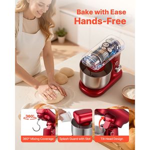 Batteur sur socle électrique 3 Qt 300W pour pâte et aliments, 10 vitesses, tête inclinable, bol en acier inoxydable, mélangeurs alimentaires haut de gamme - Product Image 6