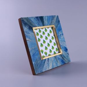 Luxurious Blue Resin <b>Picture</b> Display <b>Frame</b> with MDF Resin Inlay and Brass Trim for Elegant Tabletop Home Decoration - Product Image 2