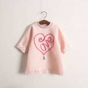 Super Comfy Pretty Pink Tunic Made From Soft Stretchy Cotton Featuring Round Neckline Love Heart Motif & Punched Trims For Cutie - Product Image 1
