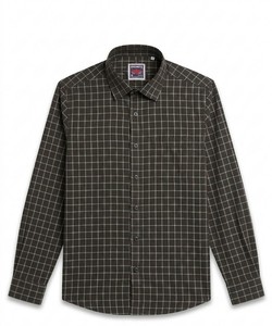 Camisa Casual de Manga Larga a Cuadros Marrón para Hombre, Cuello Clásico, Popelina de Algodón Antiarrugas, Manga Larga, para Otoño - Product Image 4