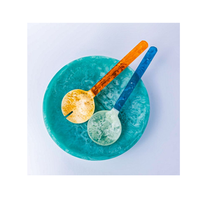 Juego de 2 cucharas para servir ensalada de resina natural verde azul, juego de utensilios de mesa y cocina - Product Image 4