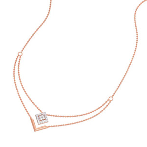 Layered Diamond <b>Frame</b> Necklace with Rose Gold Chevron Accent and <b>Floating</b> Geometric Center Design - Product Image 3