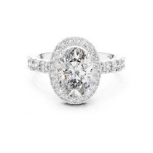 Anillo de Compromiso y Boda con Halo de Diamantes Cultivados en Laboratorio, Ovalados, de 1-3 Quilates, Banda Pavé, Certificado IGI, Lujoso, Oro de 18K/14K/10K y Plata 925 para Mujer - Product Image 1
