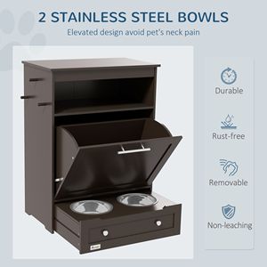 Stazione di Alimentazione Portatile per Animali Domestici in Bambù Grigio con Contenitore per Cibo, Ciotole Rialzate e Accessori per l'Idratazione - Product Image 4