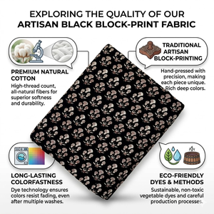Tissu en coton noir imprimé au bloc, motif floral fin, tissu doux pour la confection de vêtements, Kurta, robe, vente en gros - Product Image 6