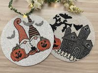 Napperon de table personnalisé en tissu perlé antidérapant et durable, motif gnomes et citrouilles d'Halloween, fait main, décoratif de luxe, 400 mm
