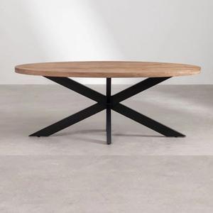 Vandana Hexa Radiant Oval Wood <b>Table</b> With Metal <b>Legs</b> (Solid Wood ) - Product Image 3