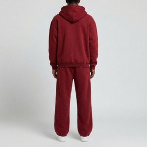 Conjunto Deportivo con Capucha Color Borgoña para Hombre, Sudadera con Cierre Completo, Pantalones Deportivos Holgados, Color Sólido Informal, Ropa de Otoño - Product Image 2