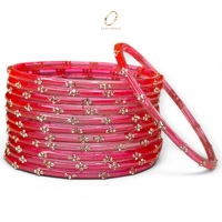 Bracelets en verre kashmiri rose bonbon, motif goutte de pluie, ornés de cristaux, pour femmes, pour mariages et occasions festives, prix de gros, vente chaude