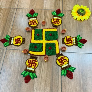 Juego de Alfombras Redondas de Hilo de Pluma Jaipurios, 7 Diseños Múltiples, Decoración Móvil para Piso, para Diwali, Ganpati, Bodas, Kirtan - Product Image 5