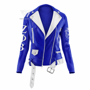 เสื้อแจ็คเก็ตหนังเทียมสไตล์นักขี่มอเตอร์ไซค์สำหรับผู้หญิง  ลาย Zeta Phi Beta Sorority  แบบกำหนดเอง  พร้อมเครื่องประดับสไตล์กรีก - Product Image 1
