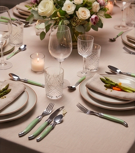 Ensemble de couverts élégants en acier inoxydable argenté avec manche vert élégant, parfait pour la salle à manger, la cuisine et les mariages - Product Image 3