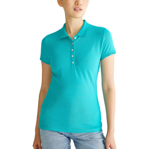 Polo de Mujer Color Verde Azulado, Manga Corta, Color Sólido, Tejido Piqué, Cuello Casual, Largo Regular, 100% Algodón - Product Image 1