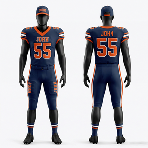 Uniforme de football américain pour hommes, 260 GSM, maille polyester premium, bleu marine et orange, panneau d'épaule, logo personnalisé en twill. - Product Image 3