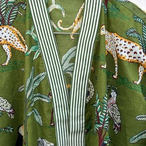 Bata Kimono Larga de Algodón Estampado con Cuello en V y Cintura Ajustable, Lavable a Máquina, para Maternidad, Dama de Honor o Ropa de Noche - Product Image 6