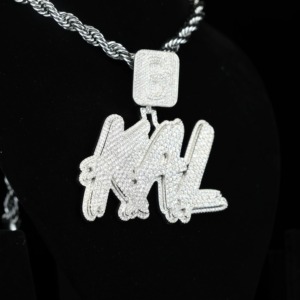 Custom <b>Initial</b> Letter Moissanite <b>Pendant</b> Micro Pave 925 <b>Silver</b> Hip Hop Rapper Bling Charms <b>Initial</b> Letter Everyday Wear <b>Pendant</b> - Product Image 2
