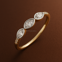 Bague de Fiançailles et Alliance d'Anniversaire en Or Massif 14K, Design Minimaliste Original, Sertie de Moissanite Taille Marquise, Motif Religieux