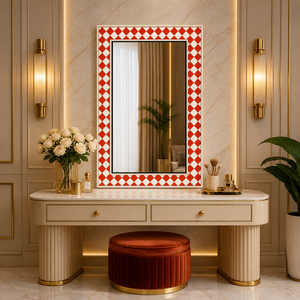 Luxury Large Decorative <b>Wall</b> <b>Mirror</b> | Vintage French Style Home Decor | Handcrafted Designer Accent <b>Mirror</b> Red White Pattern - Product Image 3