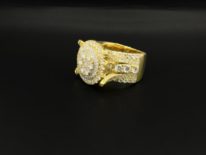 Luxury Men's Yellow <b>Gold</b> Moissanite <b>Cocktail</b> <b>Ring</b> Round Brilliant Cut Pave Setting Crown Style Party Jewelry - Product Image 1
