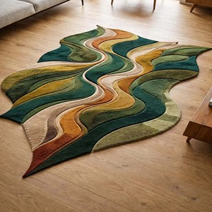 Contemporary Irregular Shape Rug Abstract Green <b>Brown</b> Wave Pattern Hand Tufted Soft Plush Carpet Home Living Room Bedroom Decor - Product Image 6