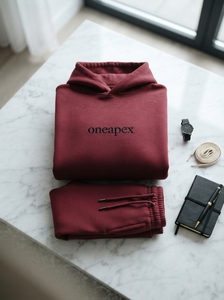 <b>Men's</b> Oversized <b>Burgundy</b> Tracksuit Set <b>Hoodie</b> Jogger Pants Logo Streetwear Casual Matching Two Piece Sweatshirt Custom - Product Image 4