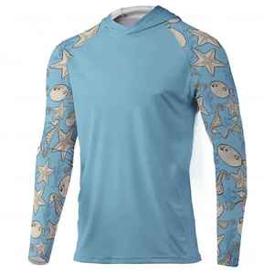 เสื้อเชิ้ตตกปลาแขนยาวมีฮู้ดสำหรับผู้ชาย ลายพิมพ์แนวทะเล ป้องกันรังสียูวี UPF 50 ผลิตจากโพลีเอสเตอร์ - Product Image 4