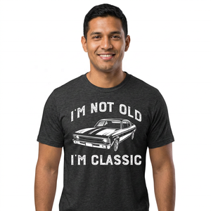 T-shirt graphique « I'm Not Old I'm Classic Car » pour homme, manches courtes, en coton marine, décontracté, coupe classique, imprimé sur le devant - Product Image 4