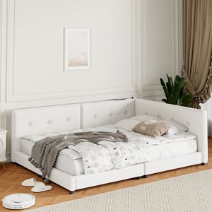 Letto imbottito beige queen size con pratiche porte USB - Product Image 5