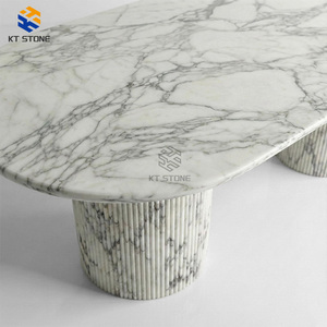 Tavolo da Pranzo in Marmo Beige Artigianale KT STONE: Lastra Solida, <span class=keywords><strong>Base</strong></span> Scanalata, per Progetti Alberghieri e Appartamenti - Product Image 6