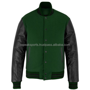 Blouson universitaire OEM 2026 en laine vert foncé de qualité supérieure avec manches en cuir noir pour homme – Blousons d'hiver chauffants de haute qualité à faible MOQ - Product Image 6