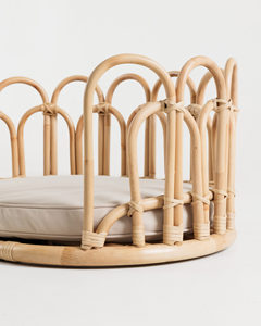Lit pour animaux de compagnie en rotin tressé à la main, canapé rond pour chien, chaise longue en osier naturel pour chat avec coussin, mobilier d'intérieur pour animaux de compagnie, décoration pour la maison - Product Image 2