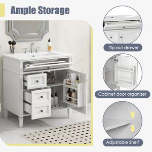 Modern 30\" Bathroom Vanity with Top <b>Sink</b> 2 Drawers and Tip Drawer Single <b>Sink</b> Bathroom <b>Storage</b> Cabinet - Product Image 5